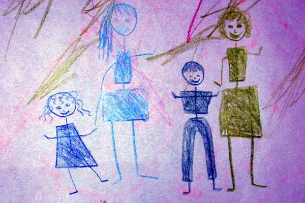 A child's drawing of a family