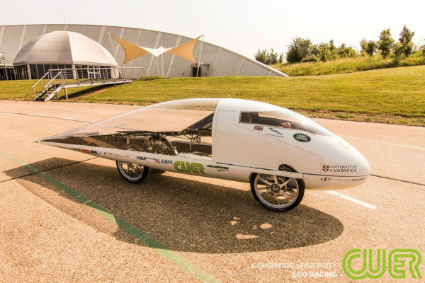 The solar powered car designed and built by the Cambridge University Eco Racing team
