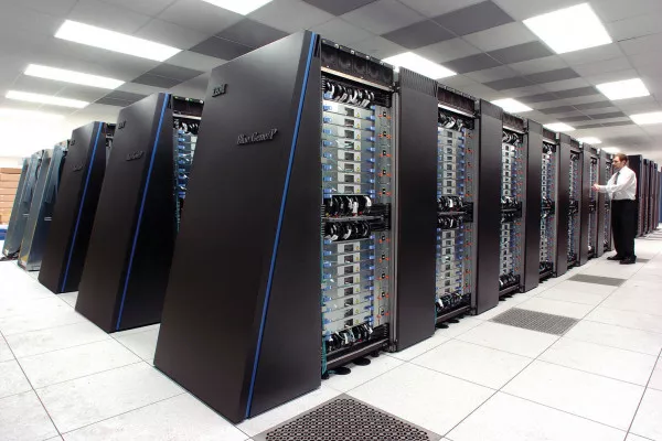 The Blue Gene/P supercomputer at Argonne National Lab runs over 250,000 processors at room temperature, grouped in 72 racks/cabinets connected by a high-speed, optical network
