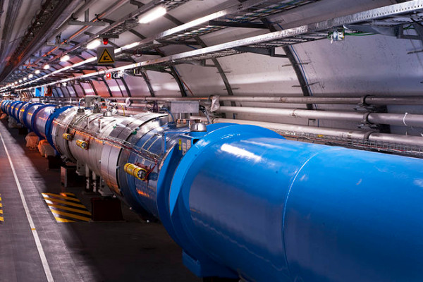 Scientists at CERNs Large Hadron Collider (LHC), the largest particle accelerator in the world, are searching for dark matter by smashing atoms together. Views of the LHC tunnel sector 3-4, tirage 2