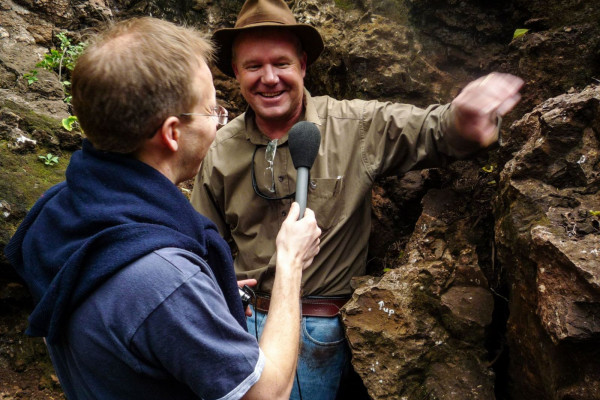 Chris Smith interviews Professor Lee Berger in the Malapa cave
