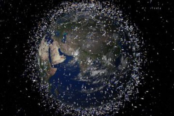 The Earth is surrounded by debris from past space missions.