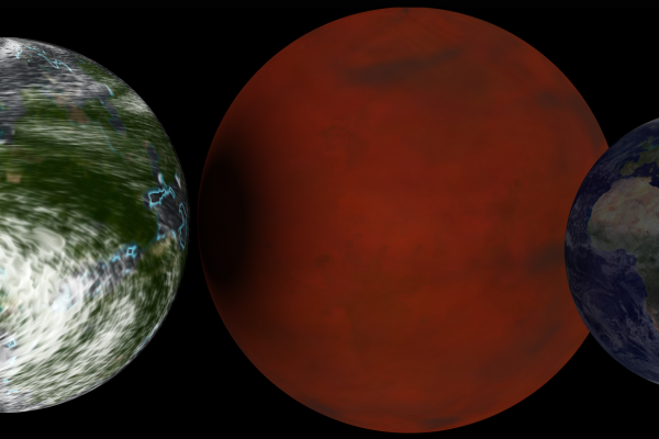 Hypothetical super earth next to Earth for comparison.
