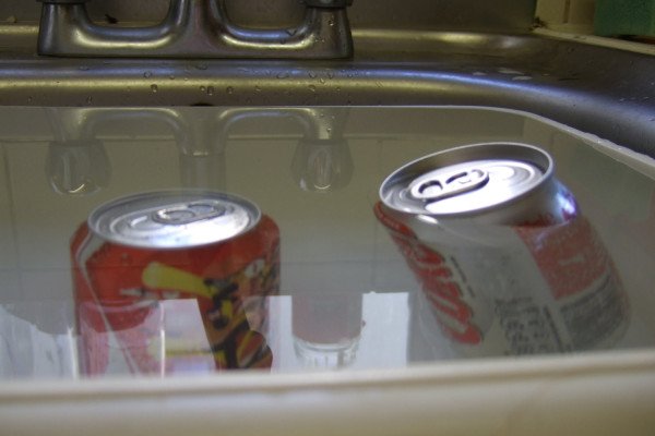 The diet drink will float, but the sugary drink sinks