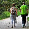 Two people walking with hiking poles
