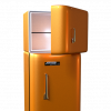 Orange freezer-fridge with the upper freezer door half open
