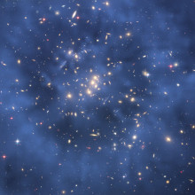 Based on the effect that dark matter has on gravity, a ring of dark matter has been detected in a galaxy cluster (CL0024+17) and has been represented in blue.