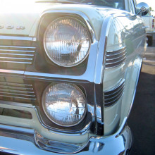 1966 Ambassador 990 station wagon by American Motors Corporation (AMC). Detail of headlight design.