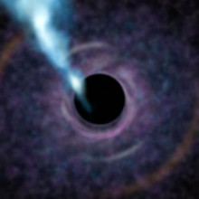  Artist's concept of what a future telescope might see in looking at the black hole at the heart of the galaxy M87. Clumpy gas swirls around the black hole in an accretion disk, feeding the central beast. The black area at center is the black hole...