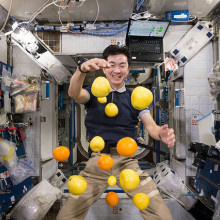 Astronaut Kimiya Yui in microgravity
