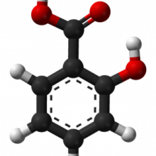 Ball-and-stick model of the salicylic acid molecule.