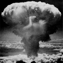 A mushroom cloud from an explosion.