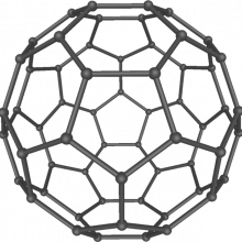 A 3D model of a C60 molecule, also called a \Buckyball\.