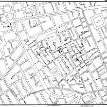 Original map made by John Snow in 1854 John Snow's original map made in 1854 to trace the root of a cholera epidemic.