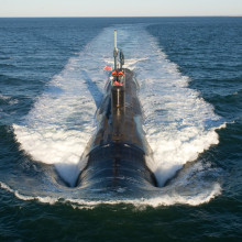 Virginia-class attack submarine in the Atlantic Ocean.