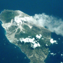 Soufriere on Montserrat erupting in 2001 taken from the ISS