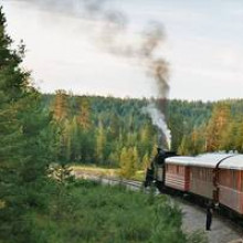 Steam train of Inlandsbanan stops.