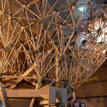 The submillimeter James Clerk Maxwell Telescope (JCMT) primary mirror seen from behind, showing the panels it is made of.