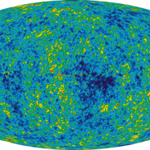 The Cosmic Microwave Background temperature fluctuations from the 5-year Wilkinson Microwave Anisotropy Probe data seen over the full sky. The average temperature is 2.725 Kelvin (degrees above absolute zero; absolute zero is equivalent to -273.15 C...