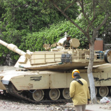 An M1 Abrams tank placed near Tahrir Square during the 2011 Egyptian protests.