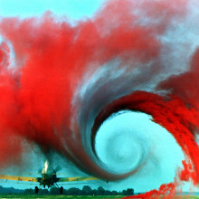  The air flow from the wing of this agricultural plane is made visible by a technique that uses colored smoke rising from the ground. The swirl at the wingtip traces the aircraft's wake vortex, which exerts a powerful influence on the flow field...