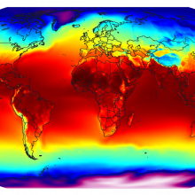 A global map of the annually-averaged near-surface air temperature from 1961-1990.