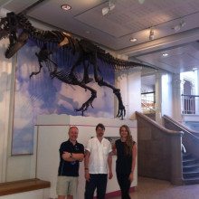 Roy, Phil and Graihagh under Gorgosaurus dinosaur