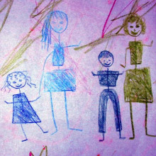 A child's drawing of a family