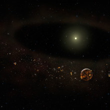 Artist's conceptualization of the TYC 8241 2652 system as it might appear now after most of the surrounding dust has disappeared -- based on observations by the Gemini Observatory and other ground and space-based observatories.