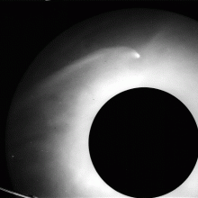 A comet caught by a sun-facing observatory using a coronagraph