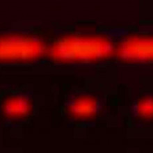 2-slit (top) and 5-slit diffraction of red laser light