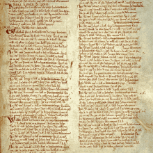 Page from the Domesday Book for Warwickshire, including listing of Birmingham
