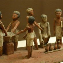 Beer making in ancient Egypt Egyptian wooden model of beer making in ancient Egypt; located at the Rosecrucian Egyptian Museum in San Jose, California.