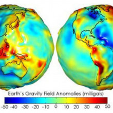 Gravity anomaly map from the NASA's GRACE (Gravity Recovery And Climate Experiment).