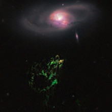 HANNY'S VOORWERP AND IC 2497 TAKEN BY WIDE FIELD CAMERA 3 OF THE HUBBLE SPACE TELESCOPE. Hanny's Voorwerp and IC 2497 taken by Wide Field Camera 3 of the Hubble Space Telescope.