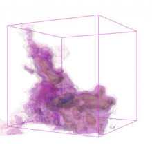 The star-forming region IC 348 in 13CO as displayed in 3D Slicer. The models represent a 3D contour map in p-p-v (RA-DEC-Velocity) space.