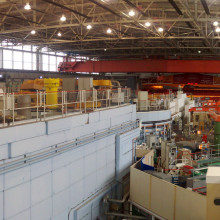 The experimental hall at the ISIS neutron source at the Rutherford Appleton Laboratory in Oxfordshire, UK.