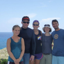 John Bruno with his research team, and Helen Scales, in Abaco, Bahamas.