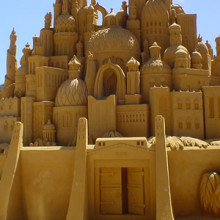 Intricate sand castle sculpture, approx. 10 feet high, in Victoria, Australia