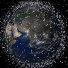 The Earth is surrounded by debris from past space missions.