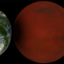 Hypothetical super earth next to Earth for comparison.