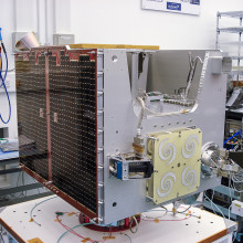 TechDemoSat-1 during final module integration and test phase in SSTL's AIT hall, October 2012