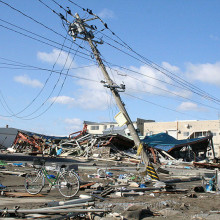 Fallen power lines in Ishinomaki, Japan.