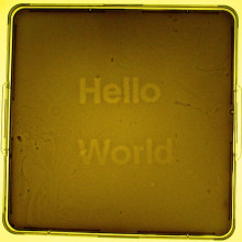 A light programmable biofilm made by the UT Austin / UCSF team during the 2004 Synthetic Biology competition, displaying \Hello World\