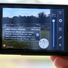 iPhone using the Wikitude application, demonstrating an example of Augmented Reality