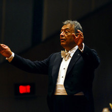 Zubin Mehta conducting the Israeli Philharmonic Orchestra at the Jamshed Bhabha Theatre(NCPA) in Mumbai. A series of concerts were held to mark the centenary of Mehli Mehta, Zubin's father.