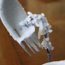 Sodium carbonate crystals growing on a fork.