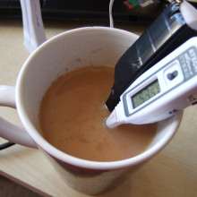 Measuring the temperature both with a normal thermometer and one connected to a computer.