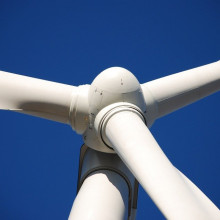 Close-up of the top of a wind turbine.