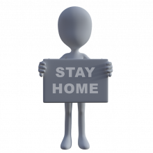 cartoon image of person holding a stay at home sign